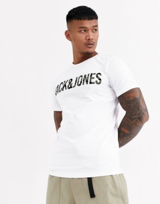 Jack & Jones - Core - Weißes T-Shirt mit Logo mit Military-Muster