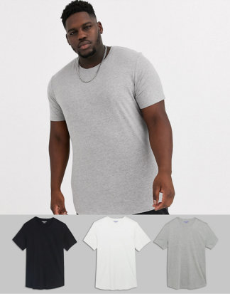 Jack & Jones - Originals - 3er-Pack bunte T-Shirts mit abgerundetem Saum-Mehrfarbig