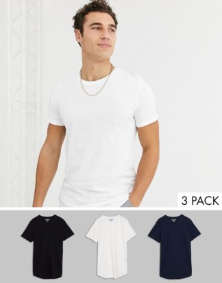 Jack & Jones - Originals - 3er-Pack bunte T-Shirts mit abgerundetem Saum-Mehrfarbig
