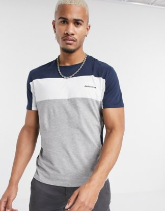 Jack & Jones - Originals - Hellgraues T-Shirt mit Logo und Blockfarben