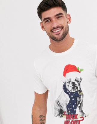 Jack & Jones - Originals - Weißes Weihnachts-T-Shirt mit "Deck Me Out"-Aufschrift