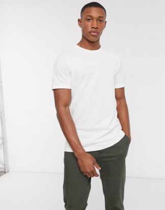 Jack & Jones - Premium - Weißes Pikee-T-Shirt mit Rollärmeln in schlanker Passform