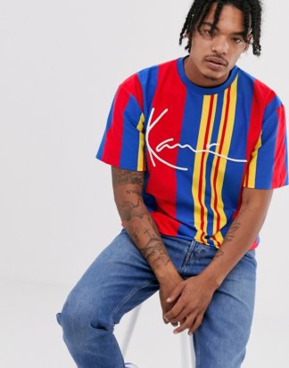Karl Kani - Signature - Gestreiftes T-Shirt in Rot-Navy
