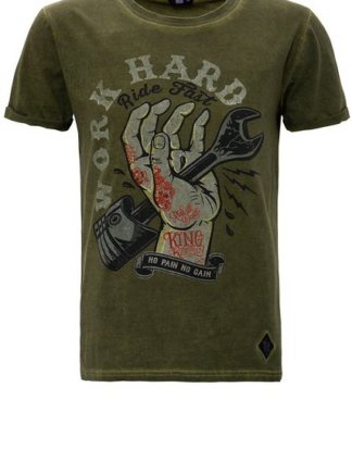 KingKerosin Print-Shirt "Work Hard" im Used-Look