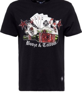 KingKerosin T-Shirt "Booze & Tattoos" mit coolem Pin Up Frontprint