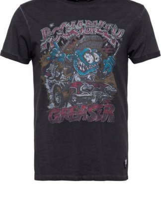 KingKerosin T-Shirt "Rockabilly Greaser" mit Oilwash-Effekt und Frontprint und Ärmelaufschlag