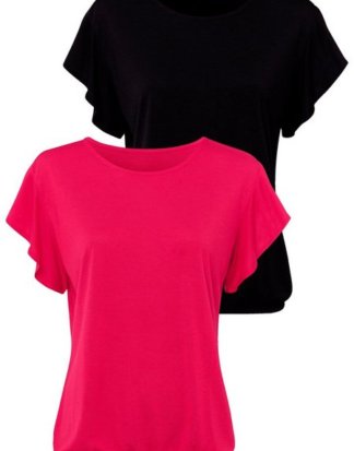 LASCANA T-Shirt (2er-Pack) mit kurzen Volantärmelchen