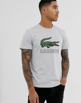 Lacoste - Graues T-Shirt mit großem Logo auf der Brust