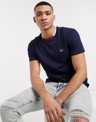 Lacoste - Marineblaues Ringer-T-Shirt aus Pima-Baumwolle-Navy