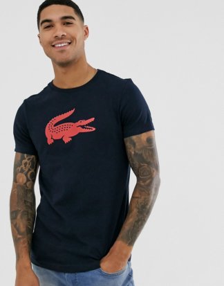 Lacoste - Marineblaues T-Shirt mit großem Krokodil-Logo auf der Brust-Navy