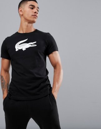 Lacoste - Sport - Schwarzes T-Shirt mit großem Krokodil-Logo
