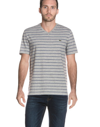 Lacoste T-Shirt, Kurzarm, V-Ausschnitt grau