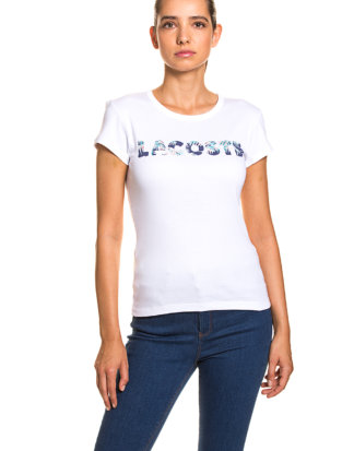 Lacoste T-Shirt, Rundhals, taillierter Schnitt weiß