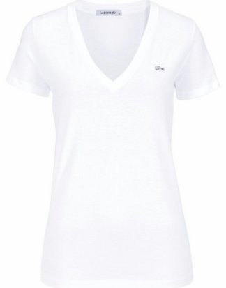 Lacoste T-Shirt mit markentypischem Detail und V-Ausschnitt
