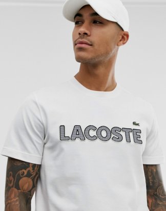 Lacoste - Weißes T-Shirt aus Pima-Baumwolle mit großem Logo-Schriftzug