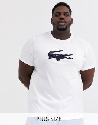 Lacoste - Weißes T-Shirt mit großem Krokodil-Logo auf der Brust