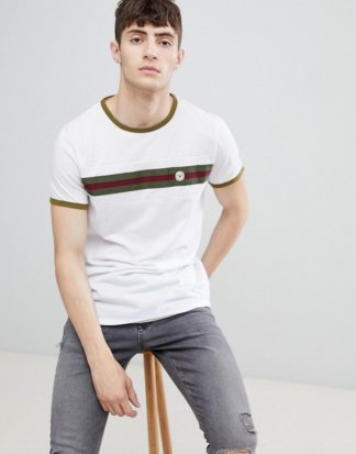 Le Breve - T-Shirt mit Streifen auf der Brust-Weiß