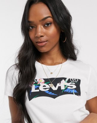 Levi's - Weißes T-Shirt mit geblümtem Fledermauslogo