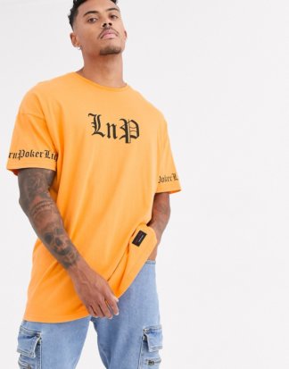 Liquor N Poker - T-Shirt mit Schriftzug in Orange