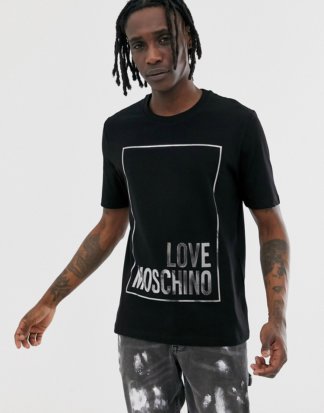 Love Moschino - Schwarzes T-Shirt mit Metallic-Logo