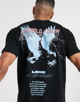 Mennace - Schwarzes T-Shirt mit Adlerprint hinten