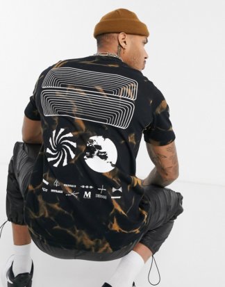 Mennace - Schwarzes T-Shirt mit Batikmuster und Rückengrafik