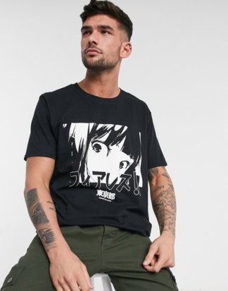 New Look - Anime Girl - Bedrucktes T-Shirt in Mittelschwarz
