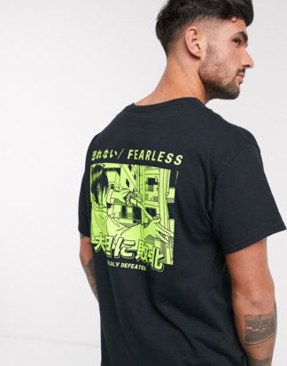 New Look - Anime - Schwarzes T-Shirt mit beidseitigem Print