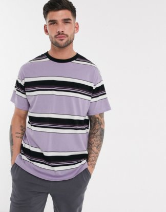 New Look - Breit gestreiftes T-Shirt in Lila-Violett