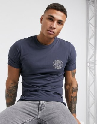 New Look - Brooklyn - Dunkelgraues T-Shirt mit Print auf der Brust