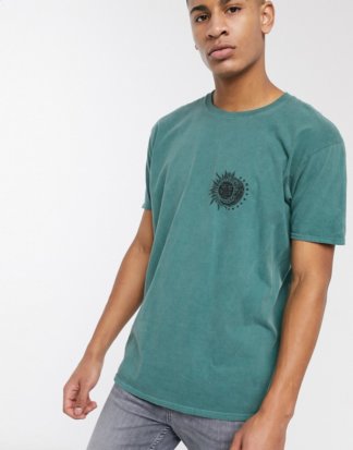 New Look - Dunkelgrünes, übergroßes T-Shirt mit Sonnen-Druckmuster