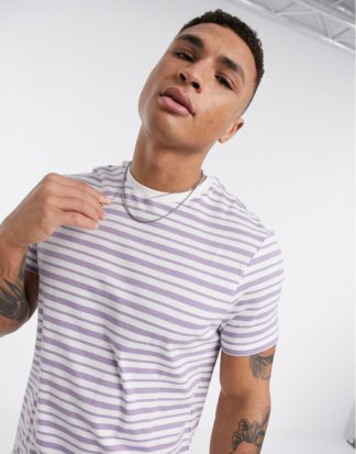New Look - Gestreiftes T-Shirt in Lila-Violett