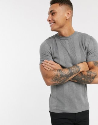 New Look - Gestricktes Muskel-T-Shirt in Grau