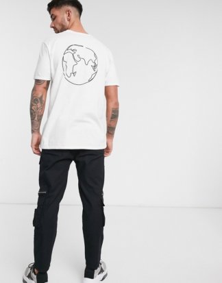 New Look - Globe Sketch - Weißes T-Shirt mit schwarzem Aufdruck am Rücken
