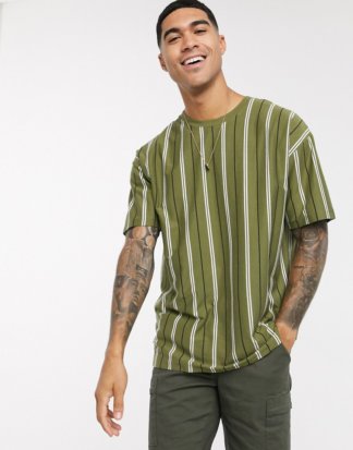 New Look - Grünes Oversize-T-Shirt mit vertikalen Streifen