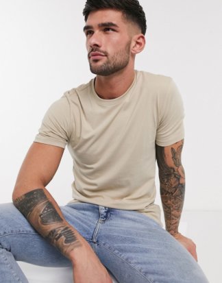 New Look - Muskel-T-Shirt in Stone-Steingrau