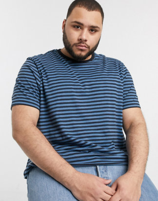 New Look PLUS - Blaues T-Shirt mit schmalen Streifen-Navy