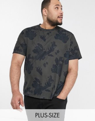 New Look PLUS - Sublimation - Geblümtes T-Shirt in dunklem Khaki-Grün