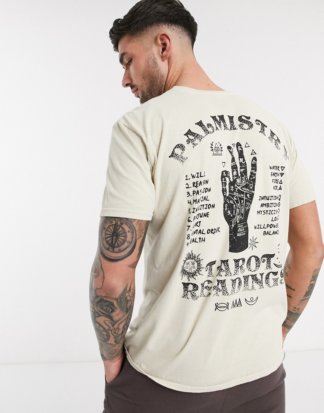 New Look - Palmistry - Oversize-T-Shirt in Stone mit Print vorne und hinten-Steingrau