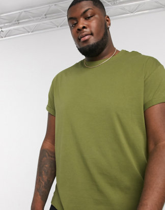 New Look Plus - T-Shirt in Khaki mit gerollten Ärmeln-Grün