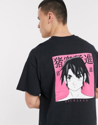 New Look - Schwarzes T-Shirt mit Anime-Print hinten