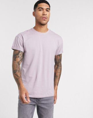 New Look - T-Shirt in Lila mit Rollärmeln-Violett