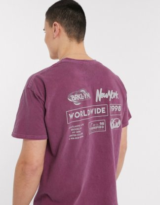 New Look - T-Shirt in dunklem Rosa mit Logoaufdruck vorne und hinten-Rot