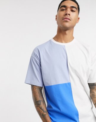 New Look - T-Shirt mit Farbblock-Design in Weiß-Grau