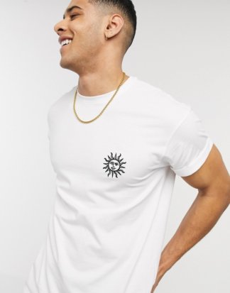 New Look - Weißes T-Shirt mit Sonnenstickerei