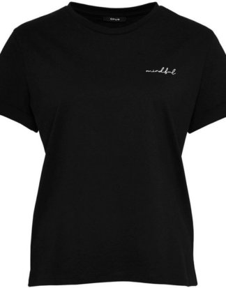 OPUS T-Shirt "Slowo" mit Schriftzug "mindful" in Brsuthöhe