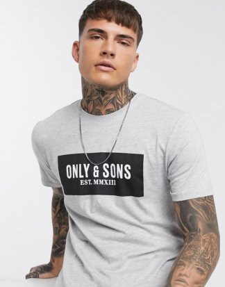 Only & Sons - Hellgraues T-Shirt mit großem Logo auf der Brust