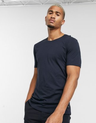 Only & Sons - Lang geschnittenes T-Shirt in Marineblau mit abgerundetem Saum-Navy