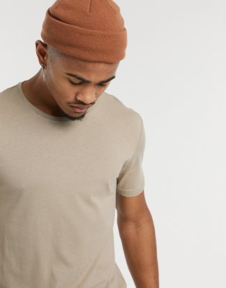 Only & Sons - Langes T-Shirt in Stone mit abgerundetem Saum-Steingrau