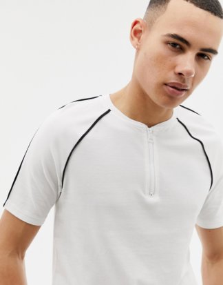 Only & Sons - Weißes T-Shirt mit Paspelierung und Reißverschluss am Ausschnitt